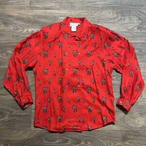 Vintage David Brooks Horse Polo Button Up Shirt Large 14 Equestrian Print Rayon